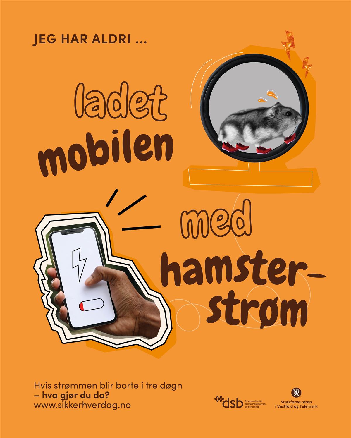 Plakat - lade mobilen med hamsterstrøm - Klikk for stort bilde